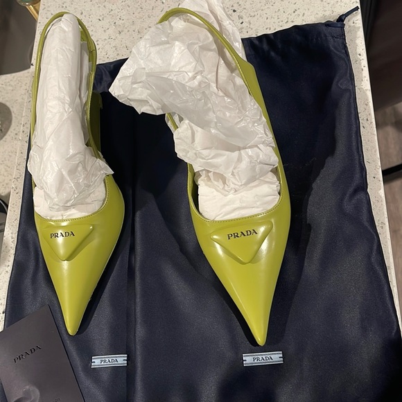 Prada | Shoes | Prada Kitten Heels Neon Yellow | Poshmark
